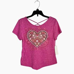 I.N. Girl NWT Kid’s T-Shirt Top Pink Paisley Boho Heart Size XL(16)